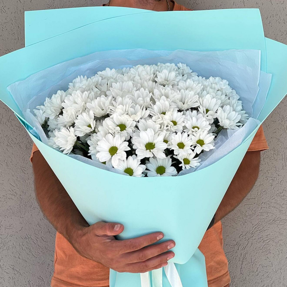 Букет цветов «Букет из 15 белых хризантем»