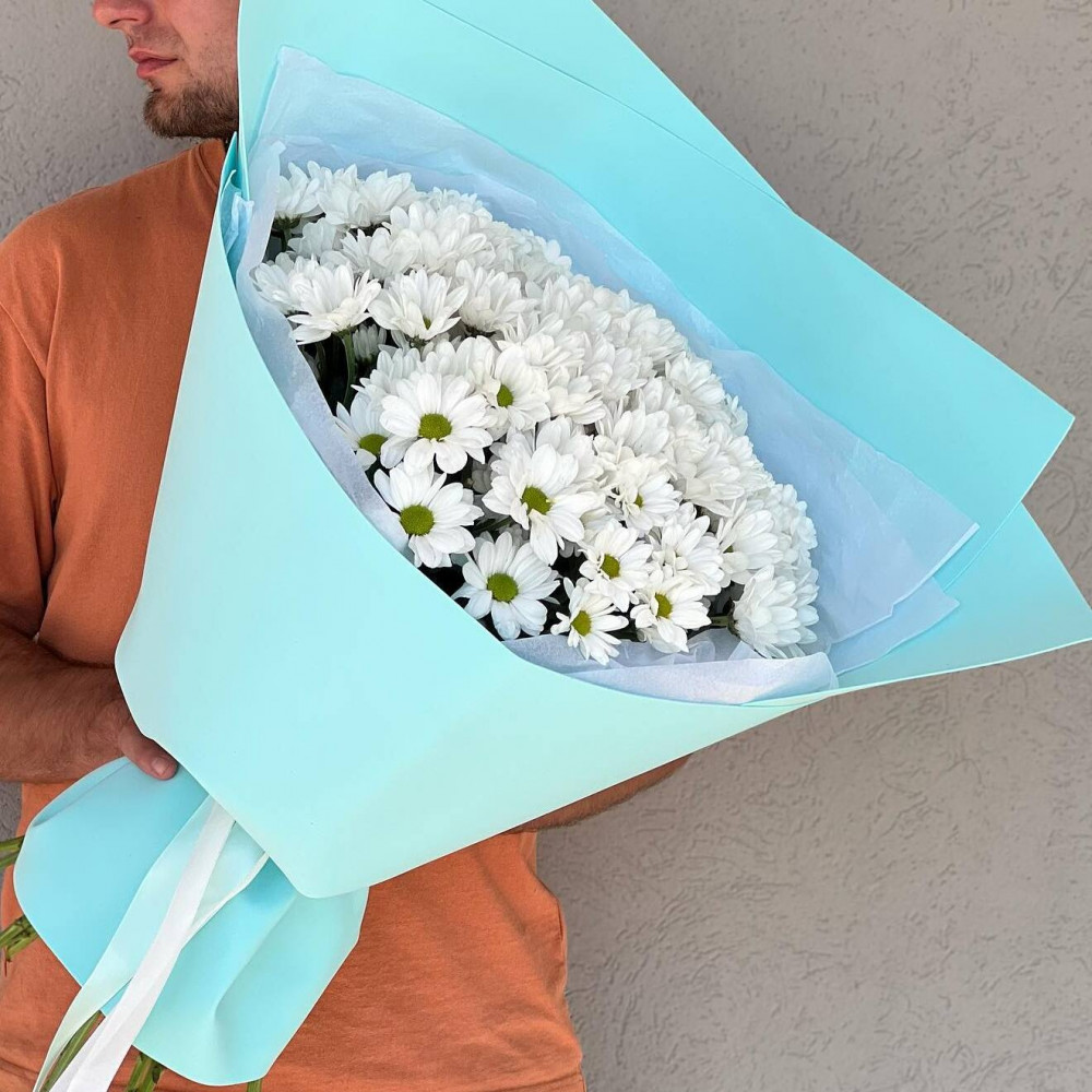 Букет цветов «Букет из 15 белых хризантем» - фото 2