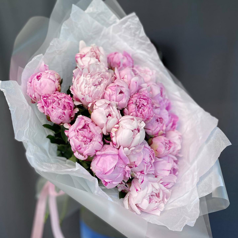 Букет цветов «Букет из 21 розового пиона»