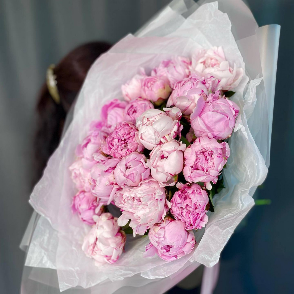 Букет цветов «Букет из 21 розового пиона» - фото 2