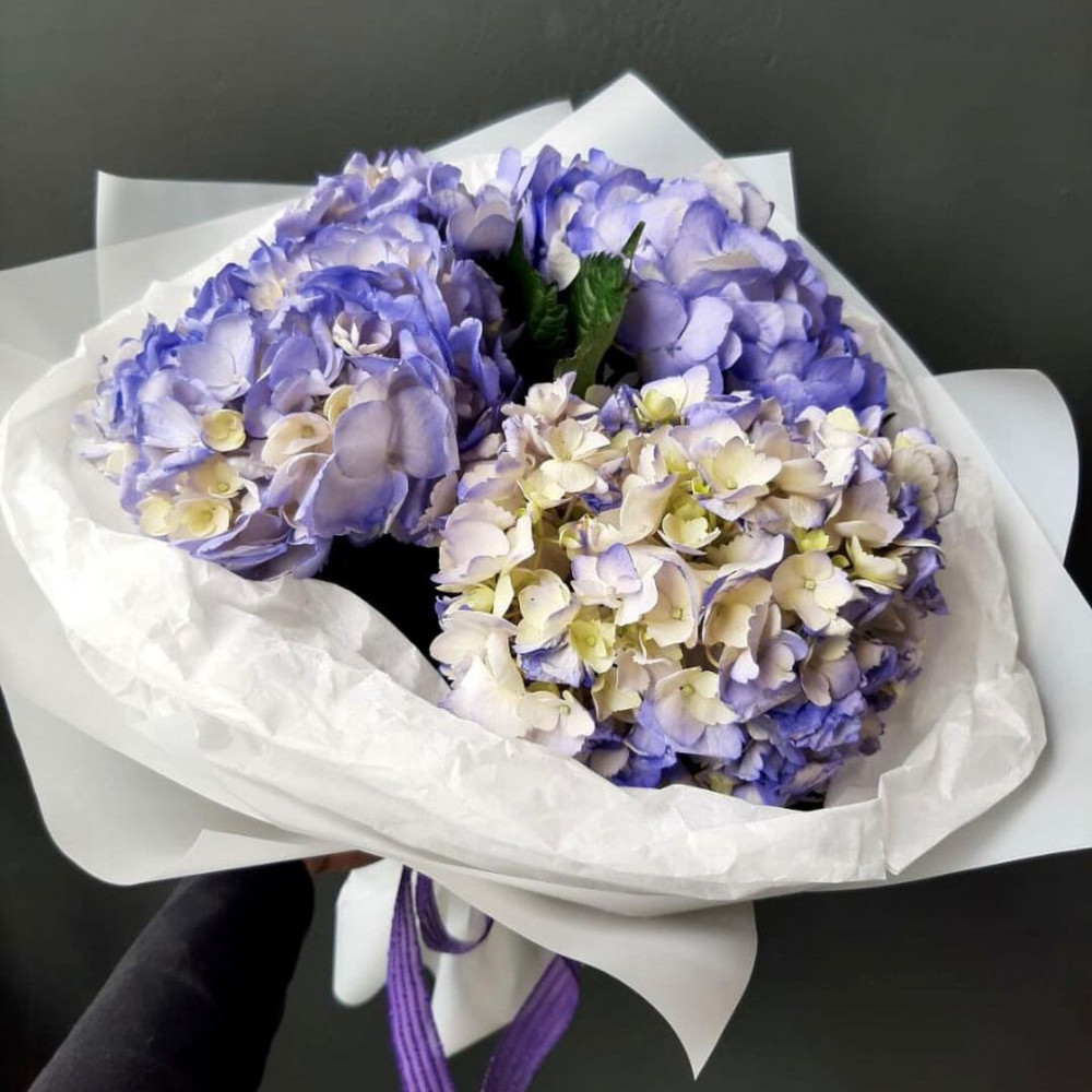 Букет цветов «Букет из 3 голубых гортензий» - фото 2