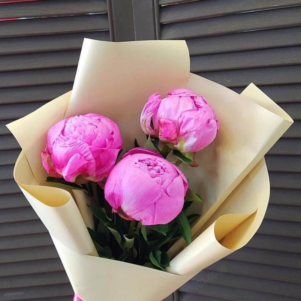 Букет цветов «3 розовых пиона»