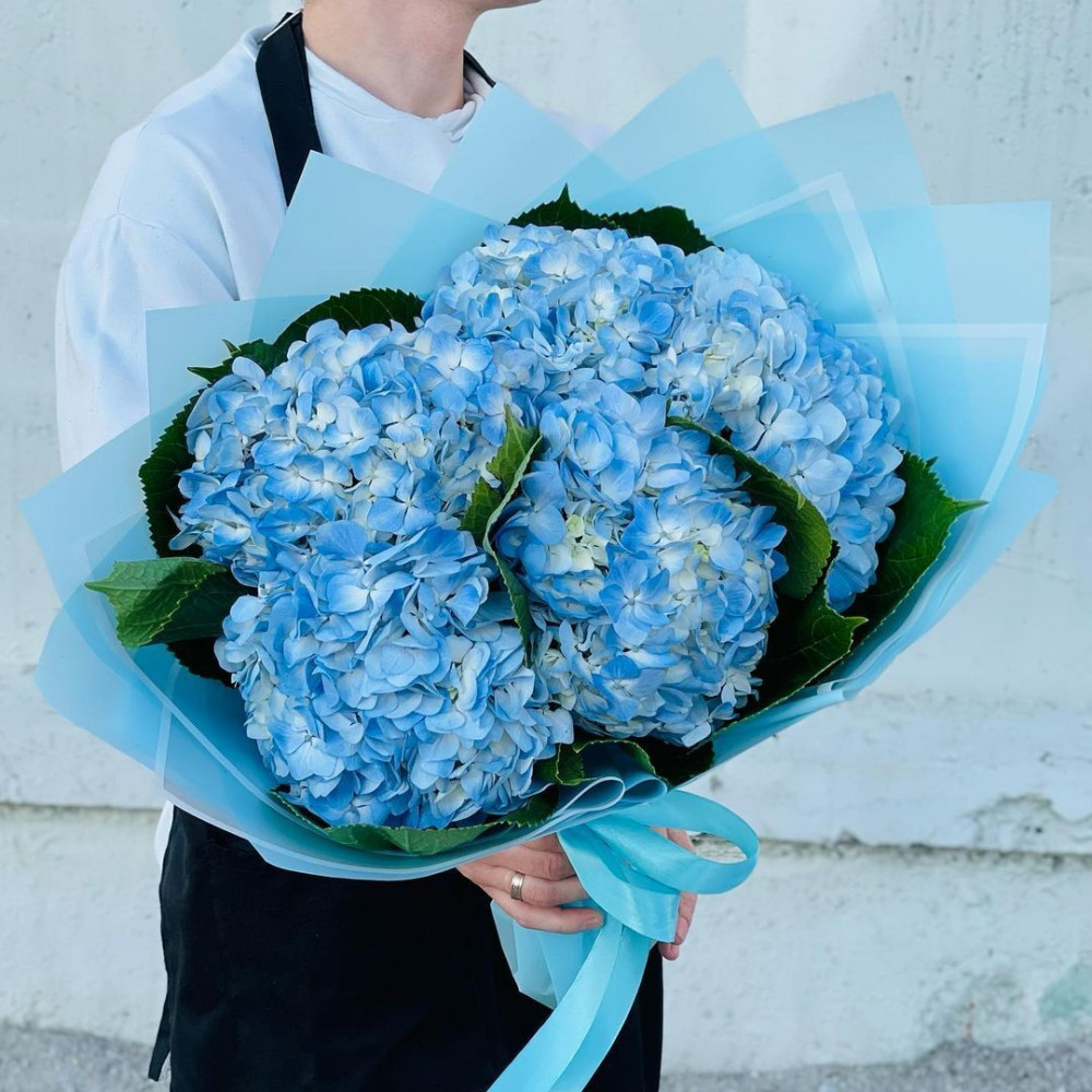 Букет цветов «Букет из 5 голубых гортензий» - фото 2