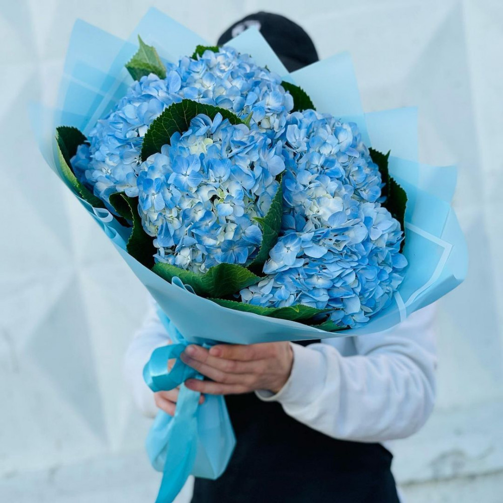 Букет цветов «Букет из 5 голубых гортензий» - фото 3