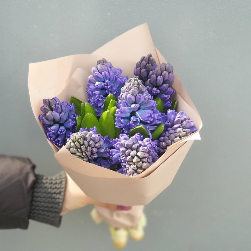 Букет цветов «Букет из 7 голубых гиацинтов в крафте»