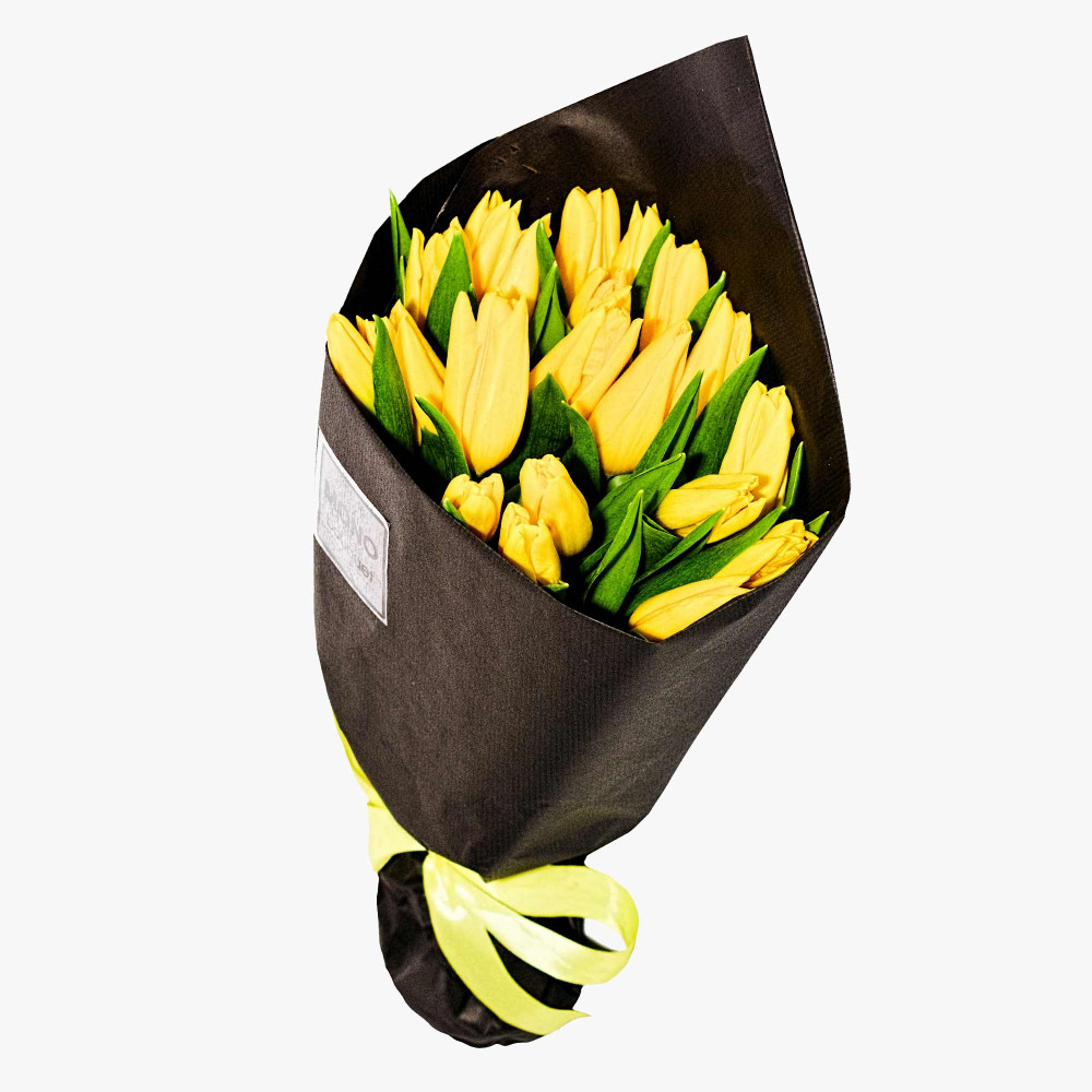 Букет цветов «Букет из 17 желтых тюльпанов в черной упаковке»
