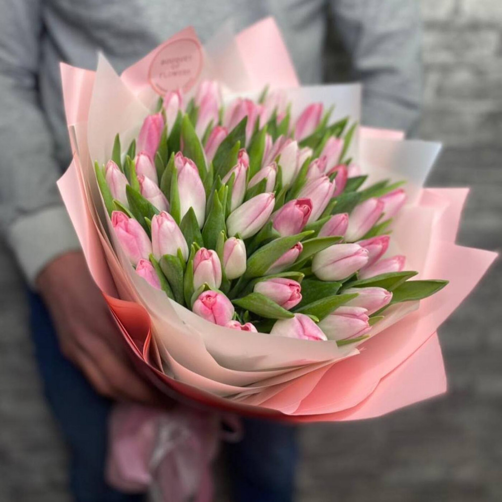 Букет цветов «Букет из 35 нежно-розового тюльпана»