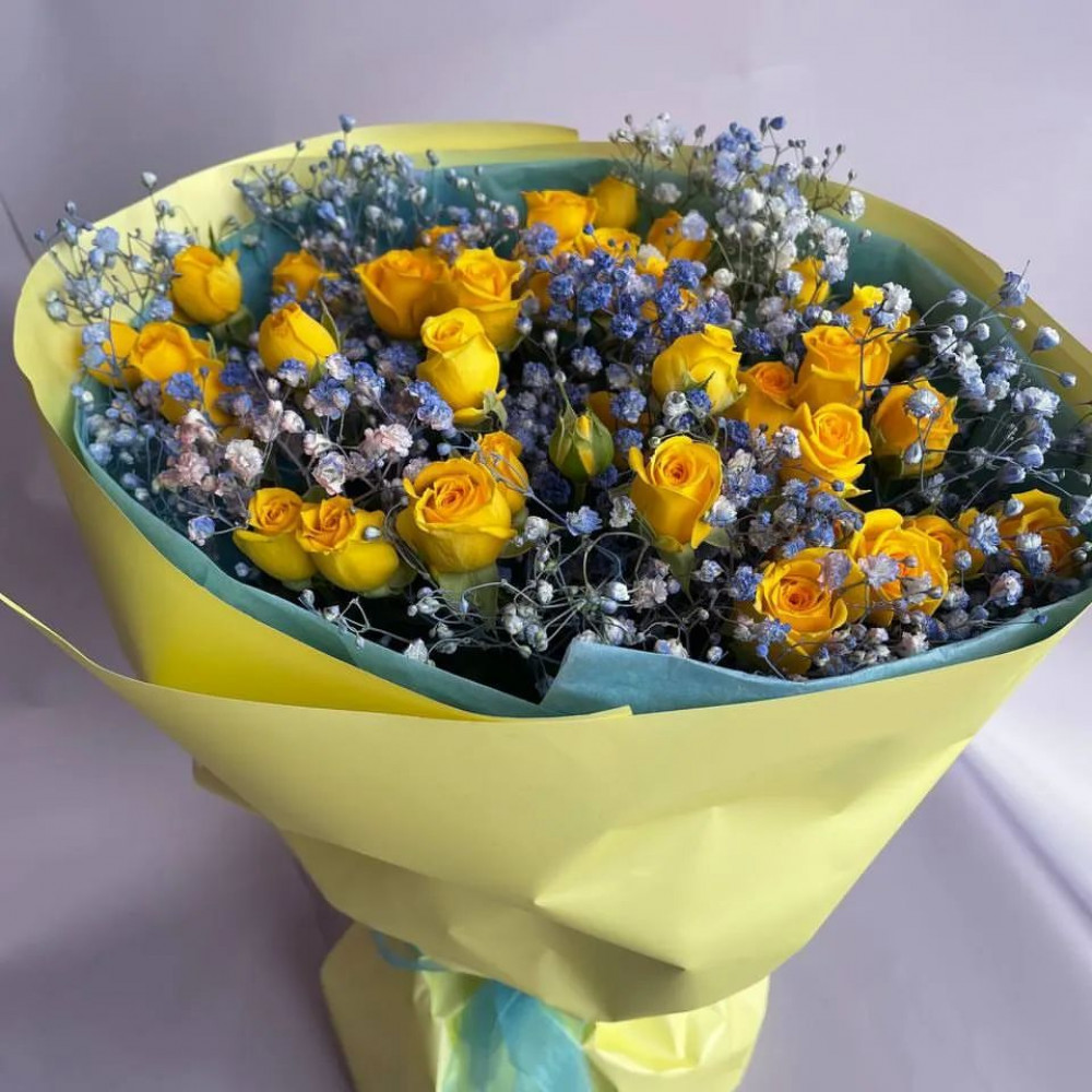Букет цветов «Бизнес-букет с гипсофилой»