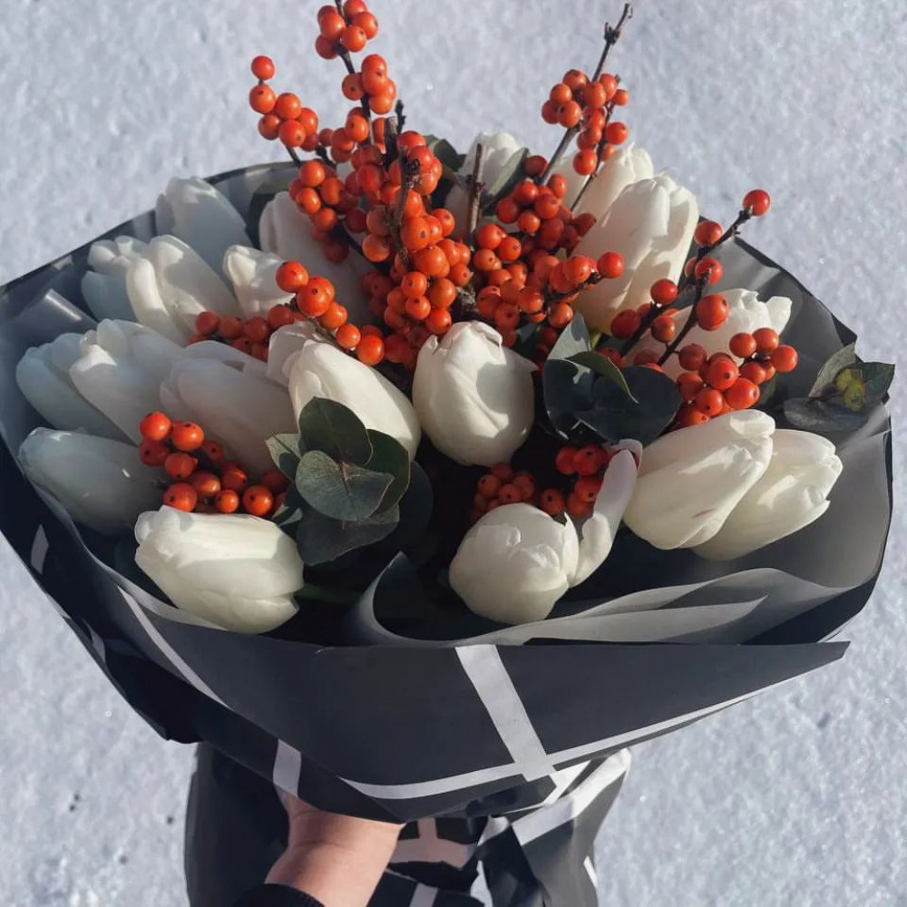 Букет цветов «Бизнес-букет с белыми тюльпанами» - фото 2