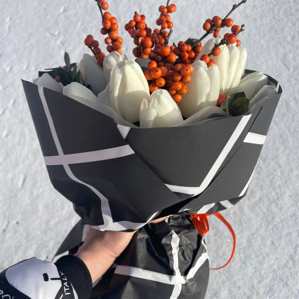 Букет цветов «Бизнес-букет с белыми тюльпанами» - фото 3